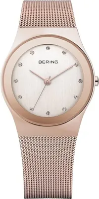 A close-up studio shot of a Bering women's watch.