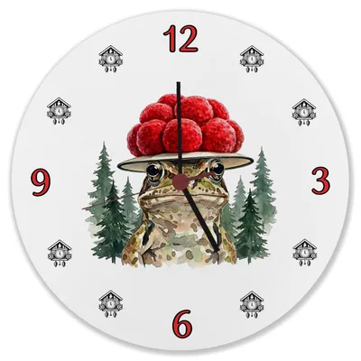Produktbild von Grasfrosch mit Bollenhut Wanduhr aus MDF Schwarzwald Motiv