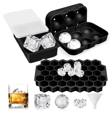Produktbild von Eiswürfelform, 3 Stück Silikon Eiswürfel Form Mit Deckel Eiswuerfelbehaelter, Eiswürfelformen Ice Cube Tray Eiswürfelbehälter für Familie Partys 6+6+37 Fach, Schwarz