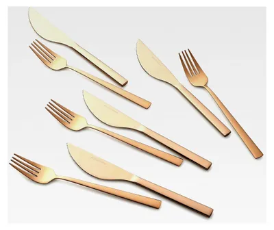Produktbild von Pizzabesteck-Set 8-teilig für bis zu 4 Personen, mit 4 Pizzamessern und 4 Pizzagabeln aus Edelstahl, Bronze-Edition