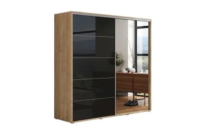 Zdjęcie produktu dla Szafa A11 Przesuwna z Lustrem i Lacobel Czarna  - 230 x 62 x 245 cm