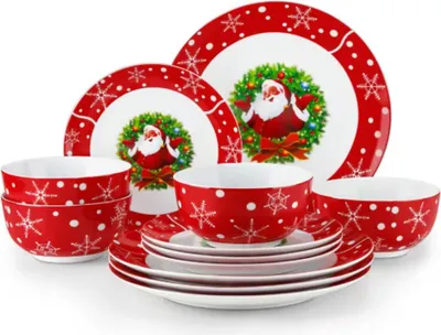 Image de Kerst Assiettes 12 pièces - Céramique - Service de table - Assiettes petit déjeuner - 4 personnes
