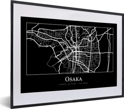 Produktbild von MuchoWow® Gerahmtes Poster Karte - Osaka - Stadtplan 40x30 cm - Poster mit Schwarzem Bilderrahmen Wandposter Rahmen Foto Bilder - Bilderrahmen - Poster im Rahmen