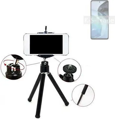 Produktbild von K-S-Trade Smartphone Stativ Dreibein kompatibel mit Motorola Moto G72  Tripod aus Aluminium Klemmstativ Stativ Adapter für Mobiltelefone schwarz 1x