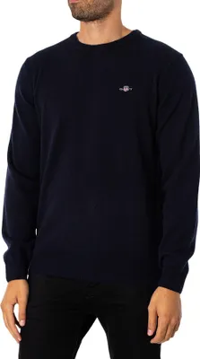 Image de Gant Pull-over col rond bleu foncé uni Laine coupe normale
