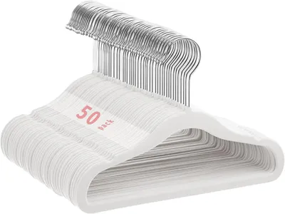 Produktbild von Rutschfeste Kleiderbügel für Kinder aus Samt – Set mit 50 Stück – 28 cm – Weiß