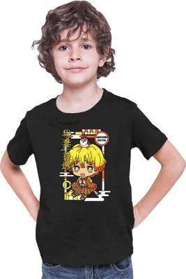 Produktbild von Kinder T-Shirt Demon Anime Slayer Kimetsu No Yaiba Chibi Zenitsu Agatsuma, 5-6 Jahr - 116 / Schwarz