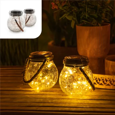 Produktbild von GADGY® Solar Glaskugeln Zum Aufhängen - Set mit 2 Stück - Solarlaterne für Außen - Glas Hängelaterne mit 20 LED-Lichterketten - Gartendeko für Balkon oder Terrasse - Solarleuchten Garten Hängend