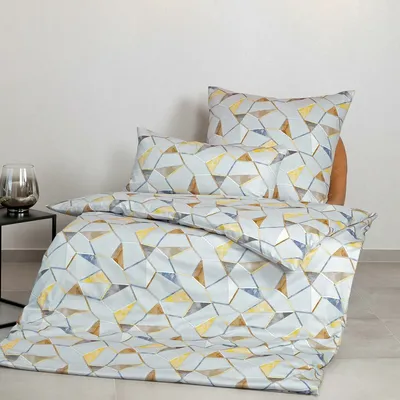 Produktbild von Janine Mako-Satin Bettwäsche Milano 45039-08 silberblau gelb zimt 135x200 cm + 80x80 cm