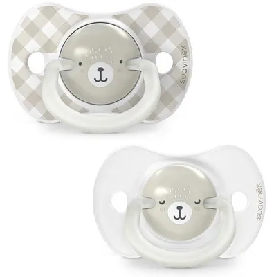 Image de Sucettes Symétriques SUAVINEX Night&Day Wild&Free SX Pro, 6-18 Mois, Lot de 2, Gris, Phosphorescentes