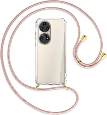 Produktbild von Handykette Backcover-Schutzhülle mit Band (Metall goldfarben) für Huawei P50 Pro - roségold