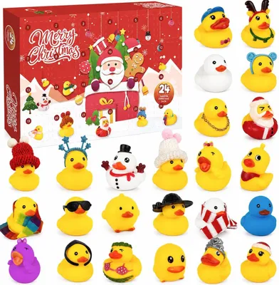 Productafbeelding van Rubberen eenden adventskalender 2026 - 24 dagen kerst aftellen met 24 badeenden - Piepende eenden - Meisjes en peuters