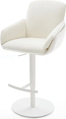 Produktbild von DELIFE Barstuhl Luan-Flex Bouclé Soft Beige Drehfuß höhenverstellbar Metall Weiß