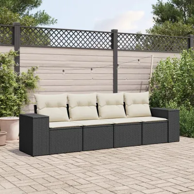 Produktbild von Design 4-tlg. Garten-Sofagarnitur mit Kissen Schwarz Poly Rattan, Gartenmöbel-Sets 2024 Neu