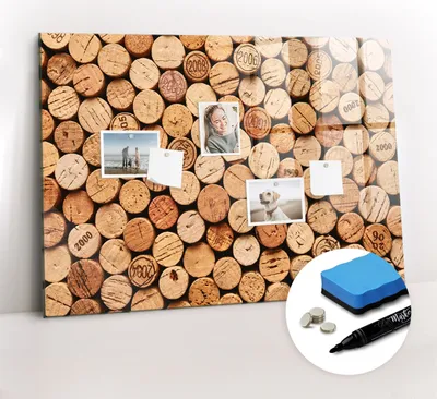 Produktbild von Magnetpinnwand Memoboard - Zubehörsatz - Schwarzer Marker + Schwamm + Magnete - 100 x 70 cm - Weinkorken aus Holz