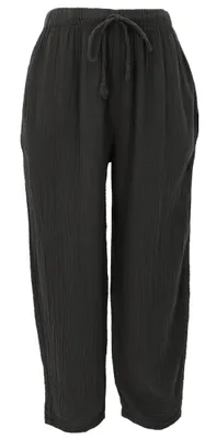 Produktbild von Bequeme Musselinhose aus Baumwolle, Wohlfühlhose - Schwarz, Damen, Größe: L