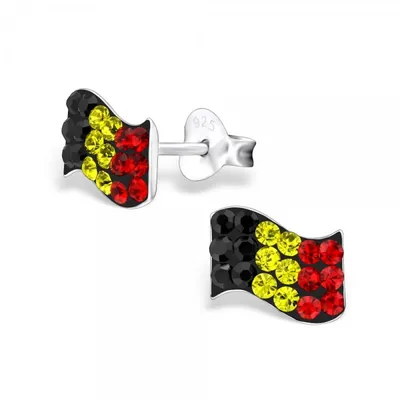 Produktbild von WM Ohrstecker: Flaggen Kristall Ohrringe Silber Fahne Fanartikel Schmuck Belgien (Belgium)