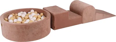 Zdjęcie produktu dla Piankowy plac zabaw MeowBaby 3-elementowy z okrągłym basenem z piłeczkami, 200 piłeczek, aksamitny, beżowy: Biały/beżowy