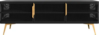 Produktbild von MIRJAN24 TV-Schrank Modera 3D aus metall mit drei Drehtüren (Farbe: Schwarz + Gold)