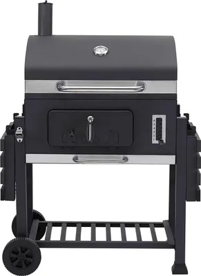Produktbild von Extra großer Holzkohlegrill – Doppelzone – Außengrill mit verstellbarem Kohlebehälter und klappbarer Seitenablage – 152×60×136cm