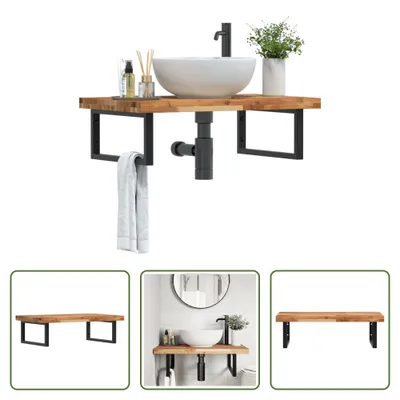Immagine prodotto di The Living Store Mensola per lavabo a parete in acciaio e legno di acacia