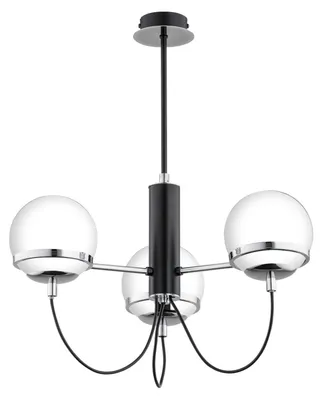 Produktbild von Deckenlampe Metall Glas 46 cm breit Schwarz Weiß Chrom E14 3-flammig Kugel Schirm Modern