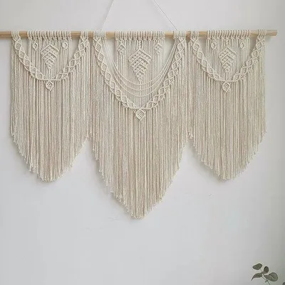 Immagine prodotto di DigiRigi® Arazzo macramè bohémien, realizzato con corda di cotone al 100%, intrecciato a mano, dimensioni 110 x 82 cm – Decorazione da parete per soggiorno, camera da letto e balcone
