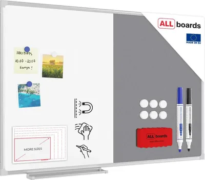 Produktbild von Kombitafel Whiteboard und Grau Filz-Pinnwand mit Alurahmen 90x60cm