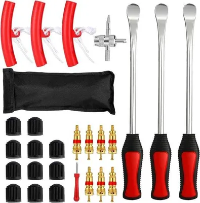 Productafbeelding van 27-delige set met bandenlevers, montagetools en wielrandbeschermers voor motorfietsen, fietsen en auto’s