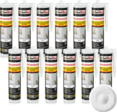 Produktbild von Isolbau Fassaden-Acryl - 12 x 300 ml Acryl-Dichtstoff mit Körnung zum Füllen von Rissen & Fugen im Innen- & Außenbereich - Weiß