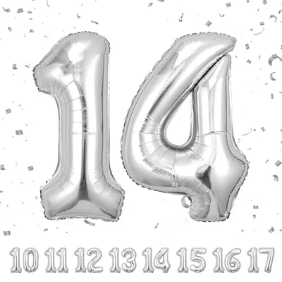Imagen del producto de Globo número 14, color plateado, 101 cm, para decoración de cumpleaños