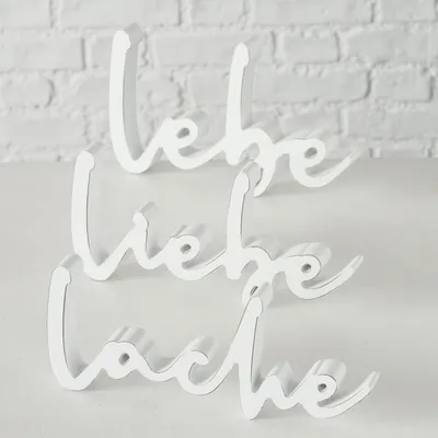 Produktbild von Schriftzug Lebe Liebe Lache, MDF, weiss