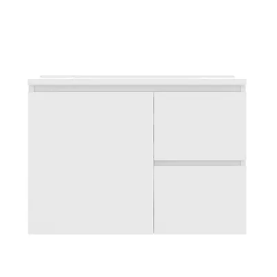 Produktbild von Flieks Waschbecken mit Unterschrank 76x46x50 cm, Badezimmerschrank wandhängend, Kommode mit LED-Radarsensor-Beleuchtung, weiß