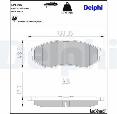 Produktbild von DELPHI Bremsbeläge Satz Vorne Bremsklötze für CHEVROLET Aveo / Kalos Schrägheck (T250, T255) LP1895
