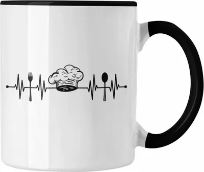Produktbild von Trendation - Koch Tasse Geschenk Herzschlag Geschenkidee Köchin Männer Frauen (Schwarz)