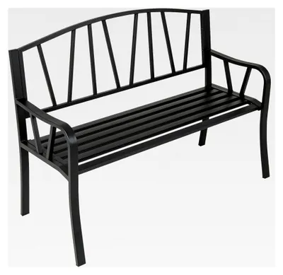 Produktbild von Gartenbank aus Metall für 2-3 Personen, Outdoor-Sitzbank, antike Parkbank mit Rückenlehne und Armlehnen, für Garten, Balkon und Terrasse (Schwarz, 300 kg Tragkraft)