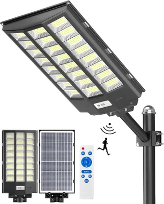 Imagen del producto de Lámpara solar para exteriores, 600000 lúmenes. Lámpara solar para exteriores con sensor de movimiento, 6500K. Iluminación solar con control remoto, IP67, resistente al agua. Ideal para jardines, patios, parques y estacionamientos