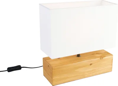Image de Lampe de table WOODY pied en bois avec abat-jour en tissu blanc 12x30cm hauteur 30cm