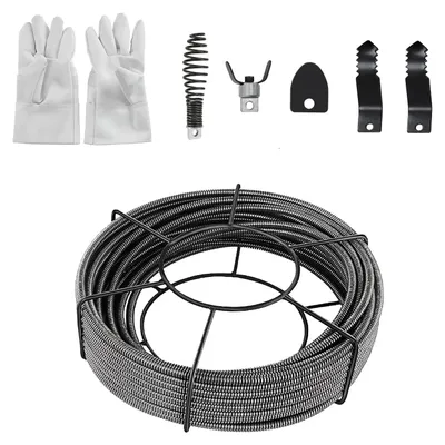 Produktbild von Abflussreinigungskabel - Reinigungsspirale für Rohrreinigungsmaschinen - 22,86 m - 1,27 cm Durchmesser - Solider Stahlkern - Mit Handschuhen und Schneidkopf