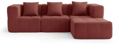 Obrázok produktu pre MILYSOFA SOFABULOUS – trojsedačková rohová pohovka s modulmi a ležadlom, jemná tkanina so slučkami, terakotová červená