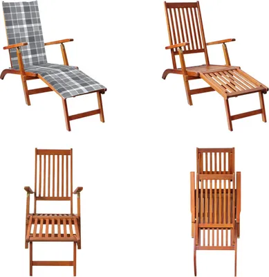 Immagine prodotto di vidaXL Sedia a sdraio con poggiapiedi e cuscino in legno massiccio di acacia - Sedia a sdraio - Sdraio di legno - Sdraio di legno