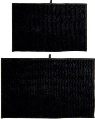 Produktbild von MSV Badteppich 2er Set Badvorleger Duschvorleger Chenille Hochflor Badematte 40x60 cm + 60 x 90 cm – Schwarz