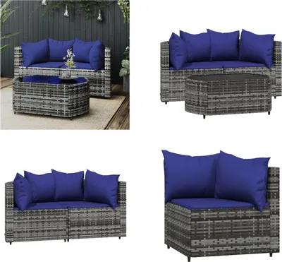 Image de vidaXL 3 pcs. Garden Lounge Set with Coussins Grey Poly Rattan - Garden Lounge Set - Garden Lounge Sets - Outdoor Lounge Set - Lounge Set Terrasse