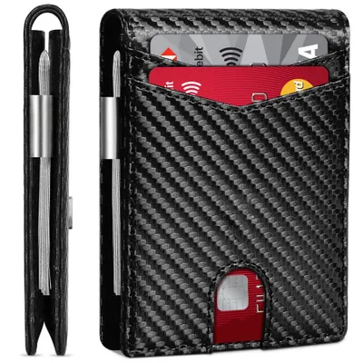 Produktbild von Mini Geldbörse Geldbörse Herren Slim Wallet RFID Blocking Kohlefaserleder