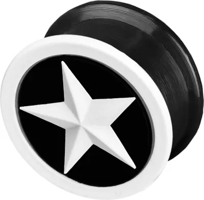 Produktbild von viva-adorno 1 Stück 24mm Flesh Plug Tunnel Ohr Piercing Silikon flexibel Stern verschiedene Farben Größe 4 - 26mm Z156,6 schwarz/weiß Z156,