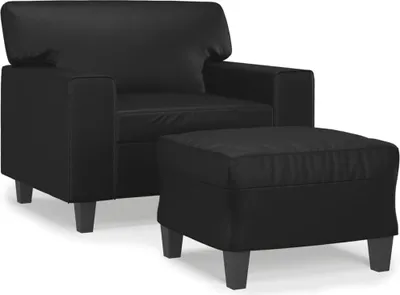 Image de vidaXL Fauteuil avec pouf Noir 60 cm Similicuir