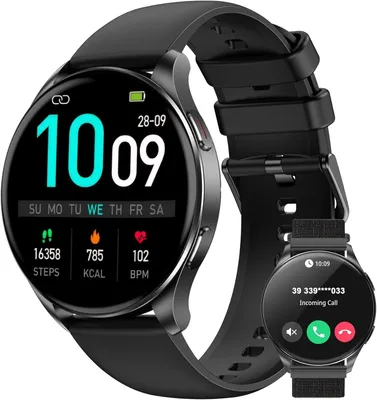 Produktbild von Smartwatch Damen Herren 2026 1.43" AMOLED, Bluetooth Anrufe, 380mAh 7 Tage Akku, 100+ Sportmodi, IP68, Puls SpO2 Schlaf, iOS Android
