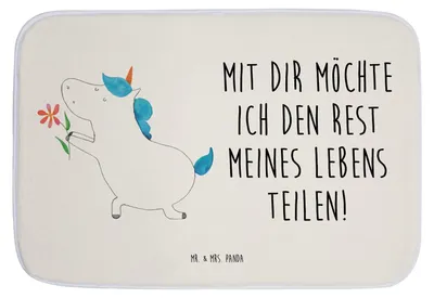 Produktbild von Mr. & Mrs. Panda Badezimmerteppich Einhorn Blume - Weiß - Geschenk, bad läufer, Freundin, Badvorleger, Badteppich, Partner, Unicorn, Liebe, Einhörner, Badematte