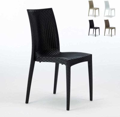 Bistrot Grand Soleil Poly Rattan Bar Garten Eisdiele Stühle stapelbar - Schwarz