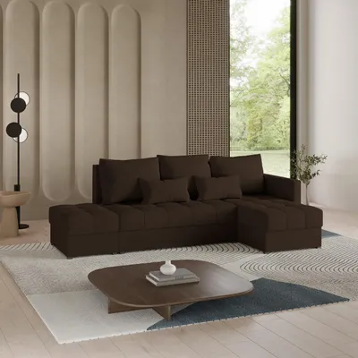 Produktbild von Masseno Ecksofa LUMARI R-S mit Schlaffunktion L-Form, Sofa mit Bettkasten, Wohnzimmersofa, Couch, Soffa, Bettsofa, Couchgarnitur- Braun, KRONOS 06